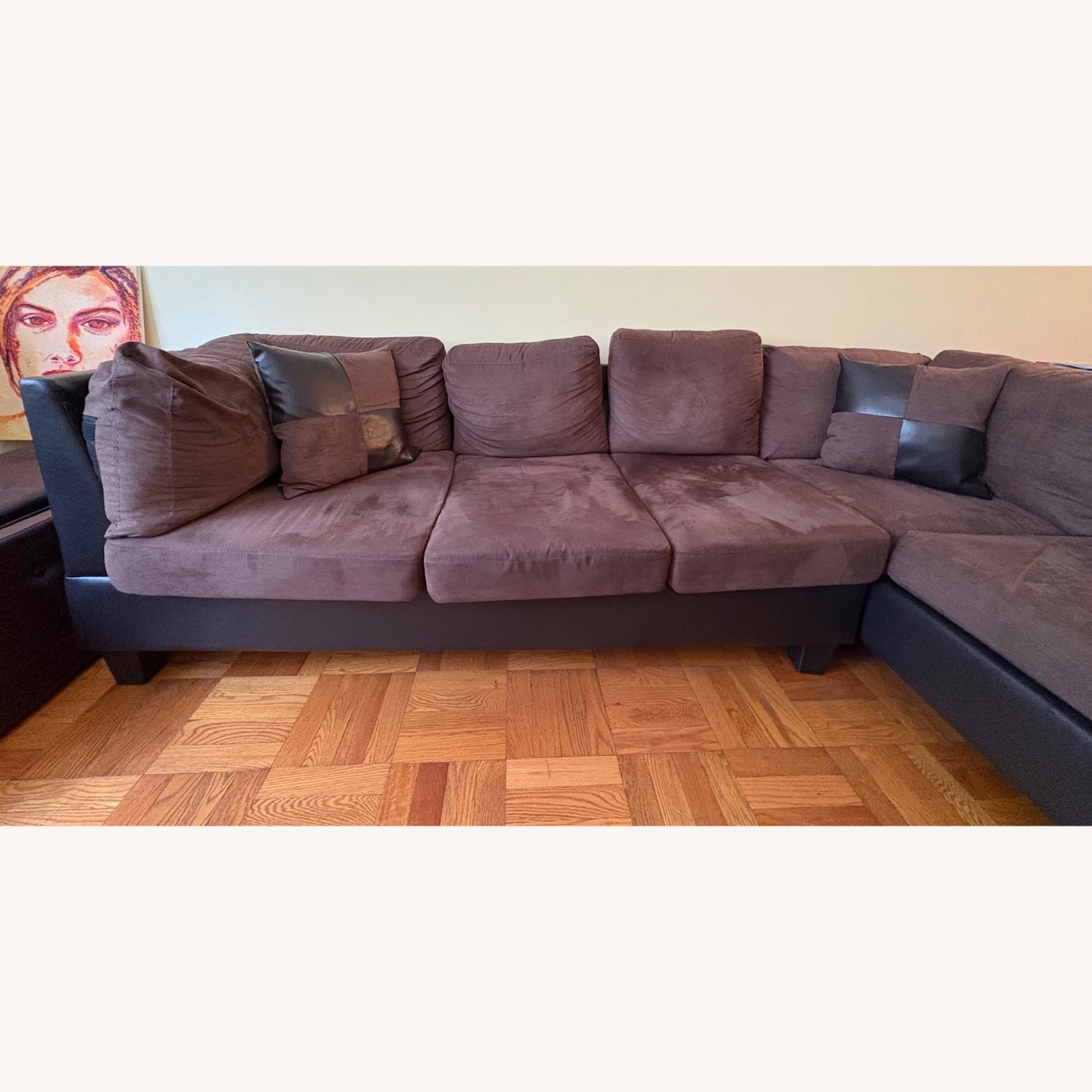 Chocolate Microfiber w Bonded Leather Trim Couch - image-2