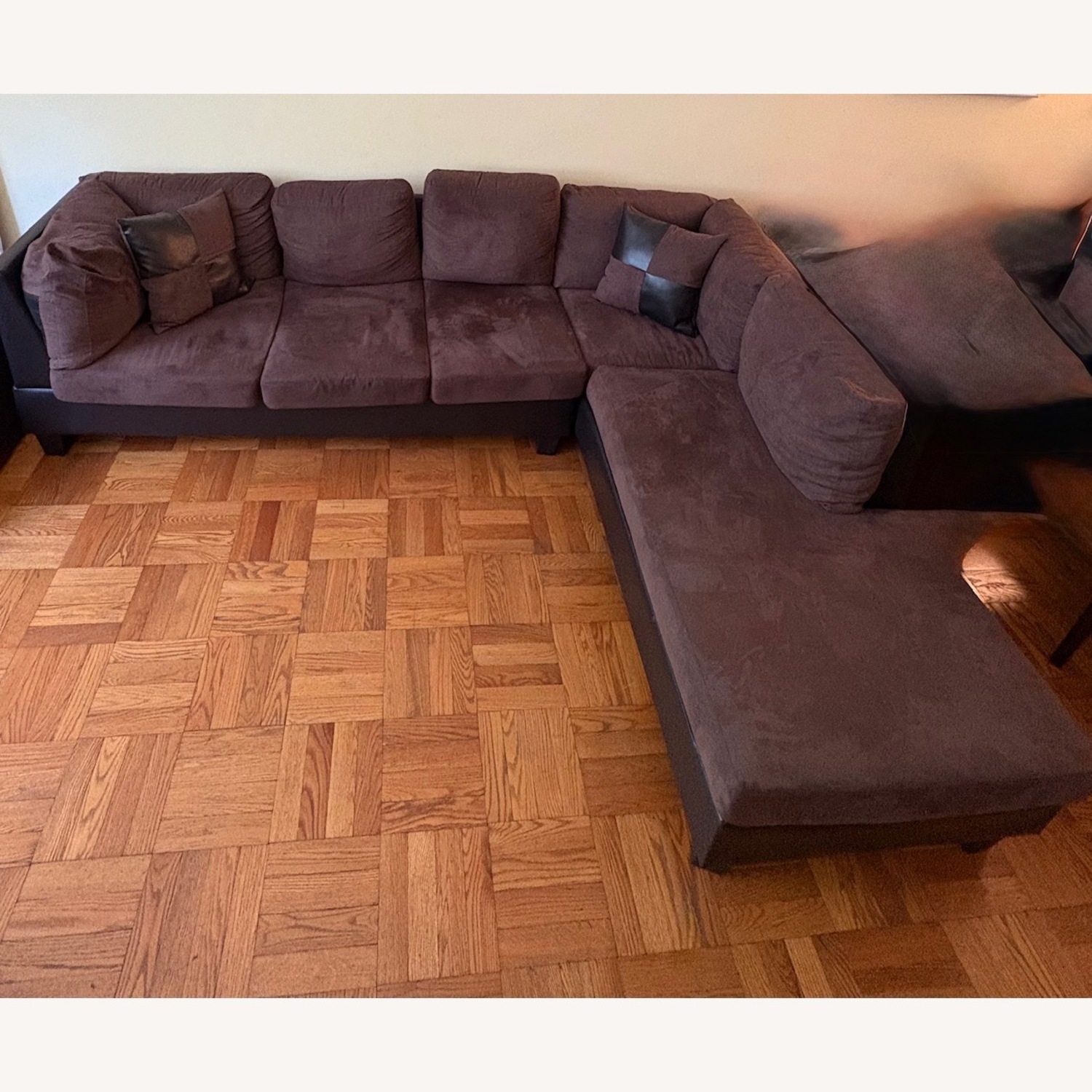Chocolate Microfiber w Bonded Leather Trim Couch - image-1
