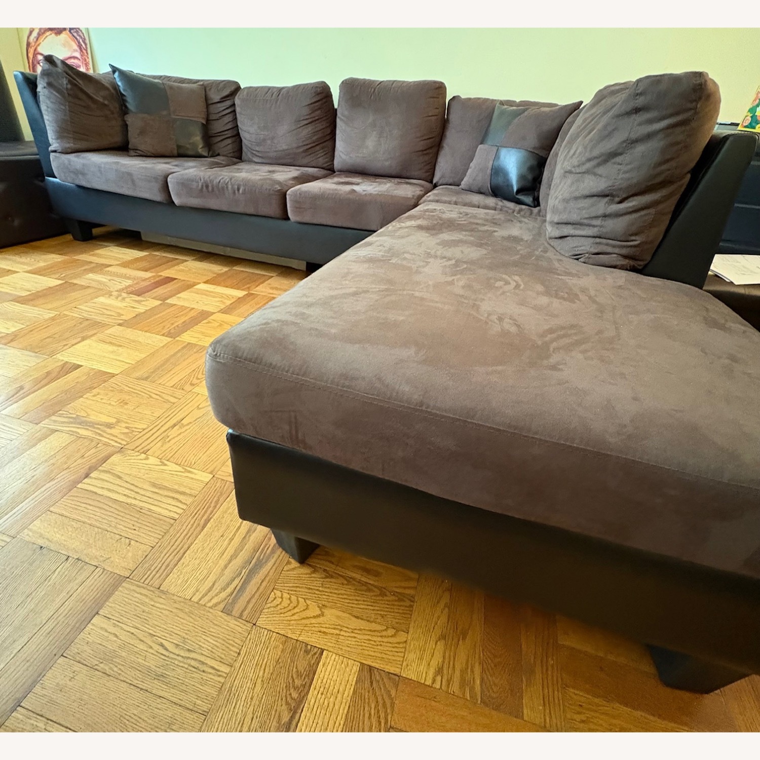 Chocolate Microfiber w Bonded Leather Trim Couch - image-4