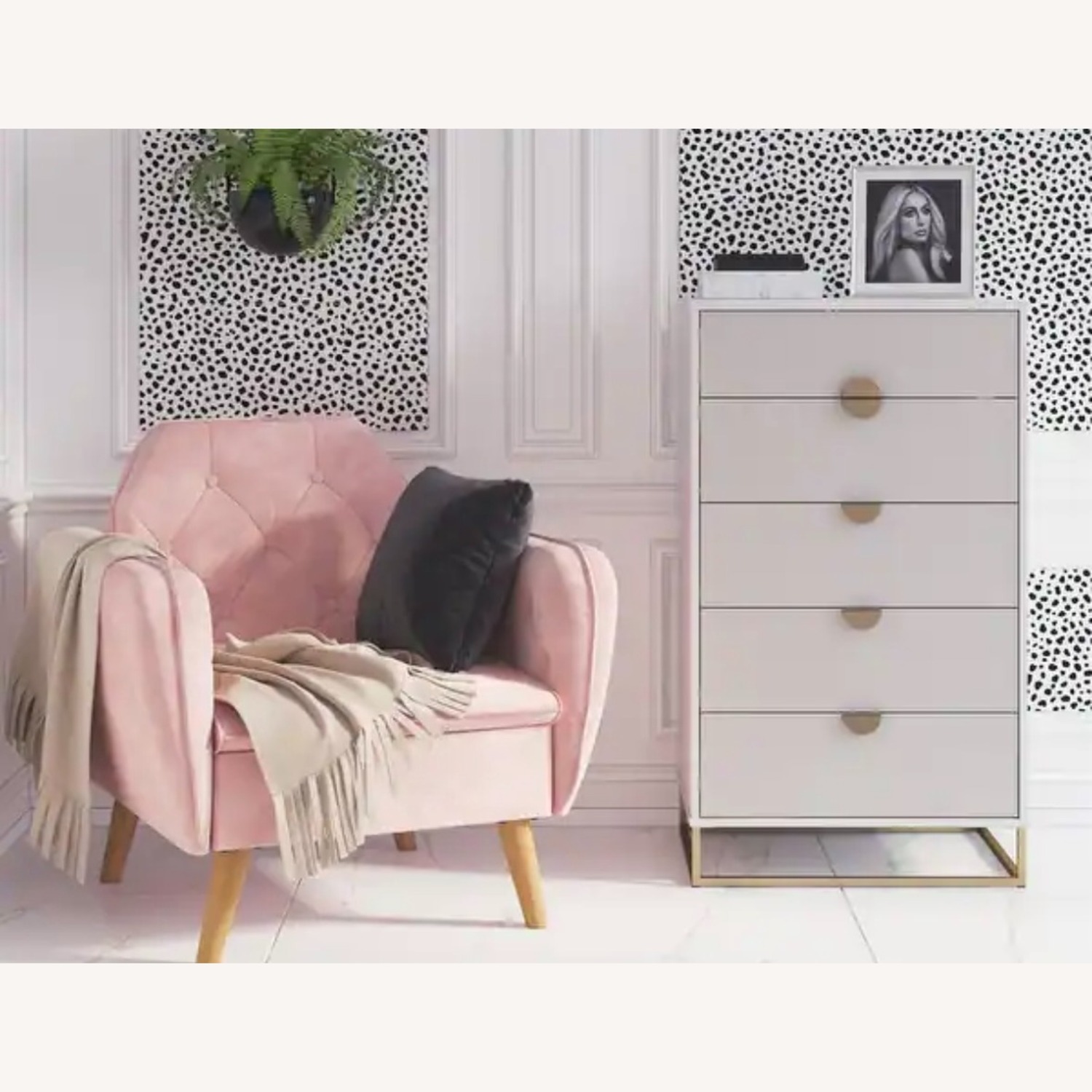 5 Drawer Dresser in White/Taupe/Gold - image-1