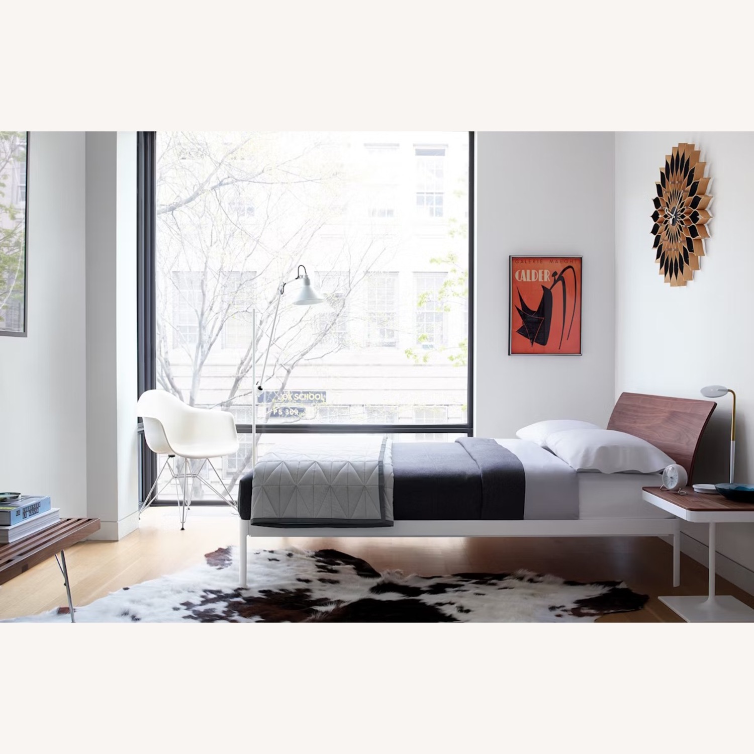 DWR Min Bed Frame – White Base, Walnut Headboard - image-1