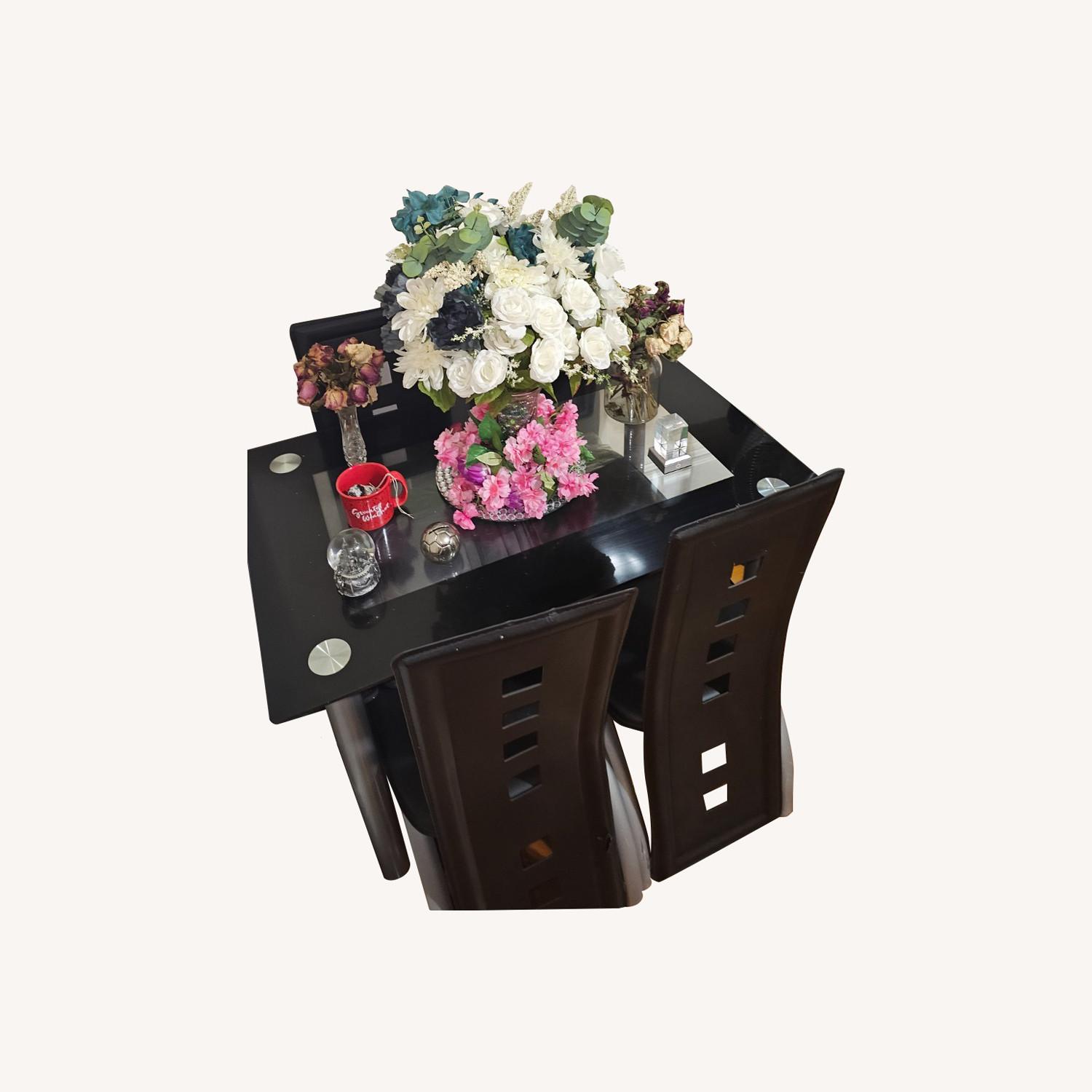 Leather and Glass Table Set - image-0
