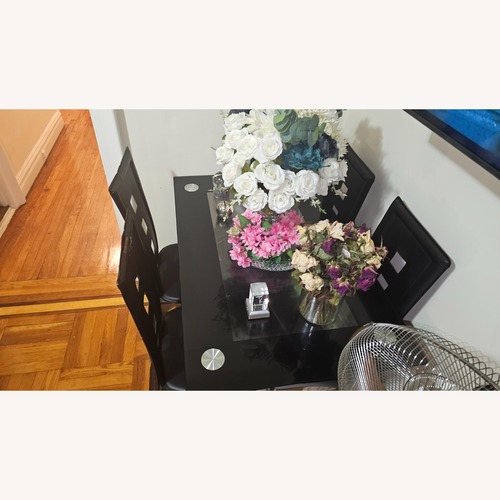 Used Leather and Glass Table Set for sale on AptDeco
