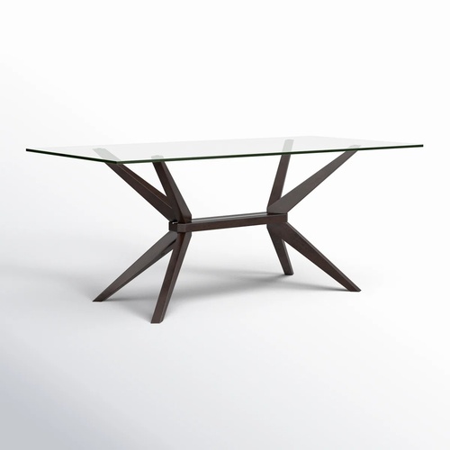 Used Spurlin Glass Top Solid Wood Base Dining Table for sale on AptDeco