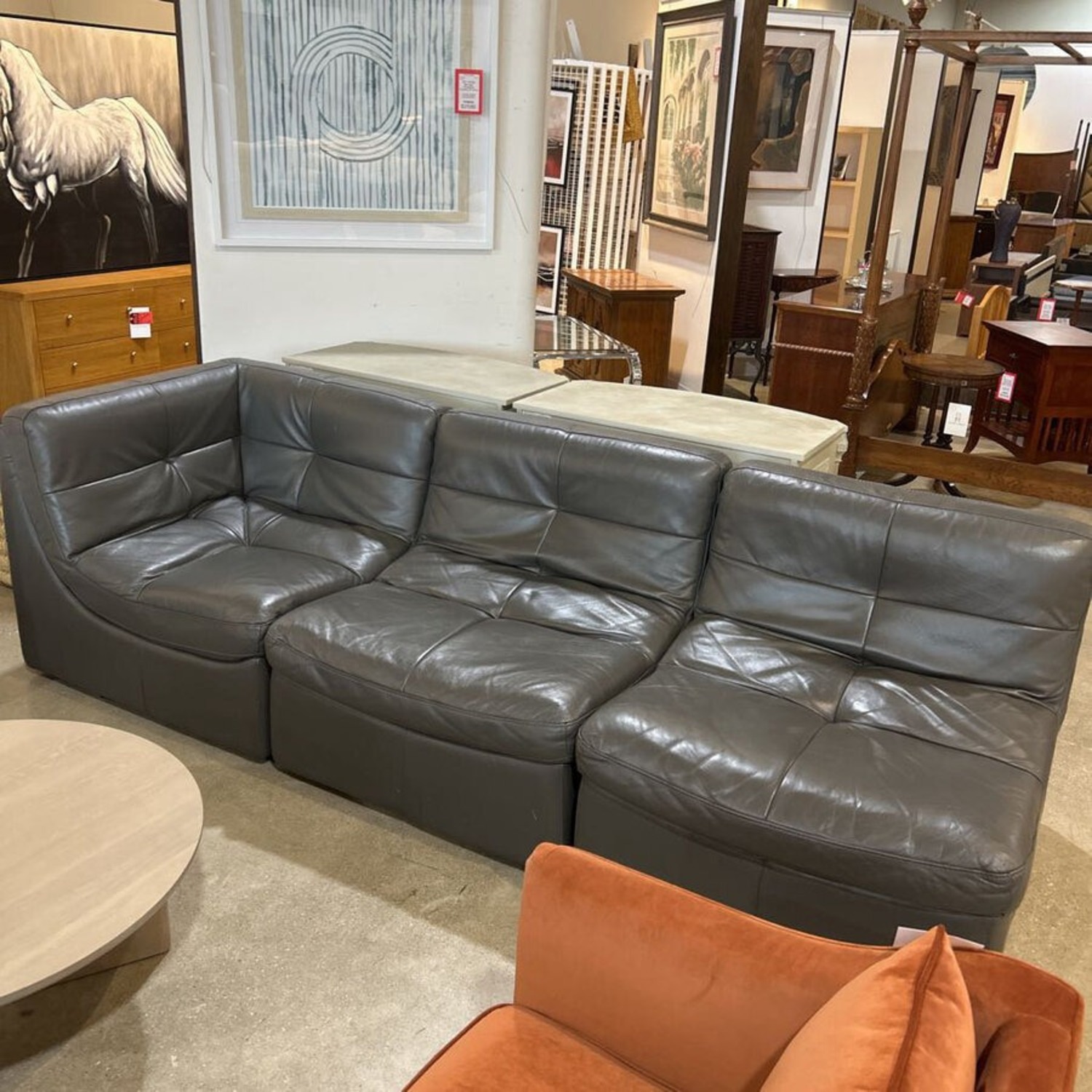 Z Gallerie Convo 3-Piece Leather Sectional Gray - image-2