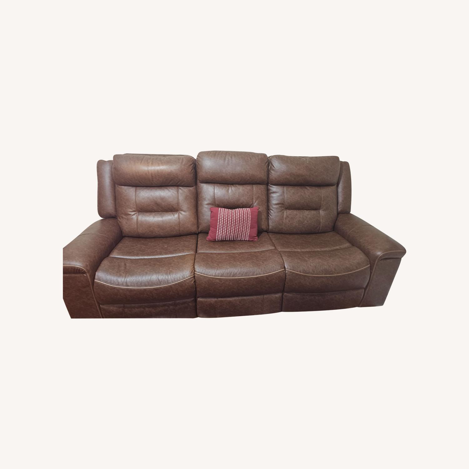 Large Brown Leather Sofa - image-0