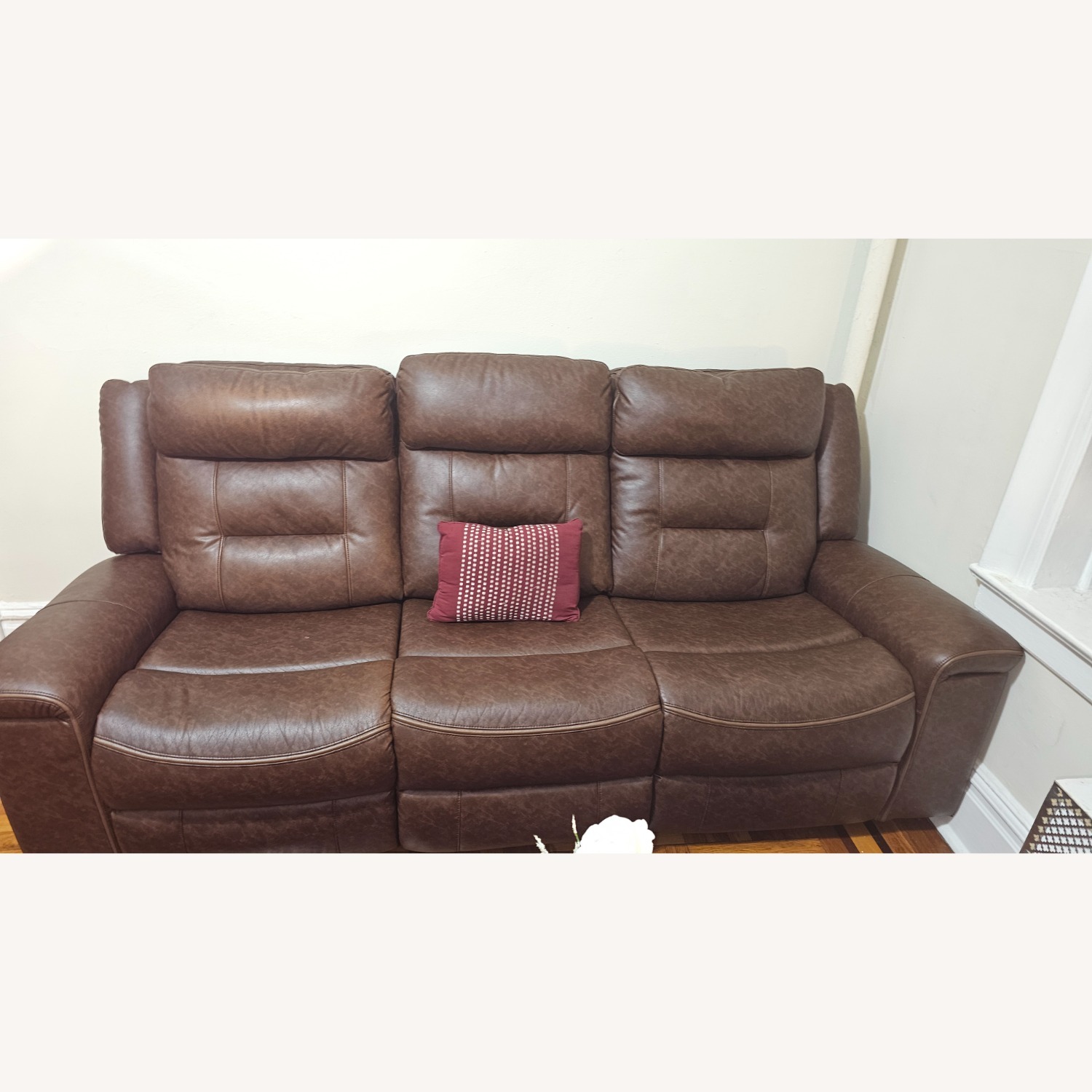 Large Brown Leather Sofa - image-1