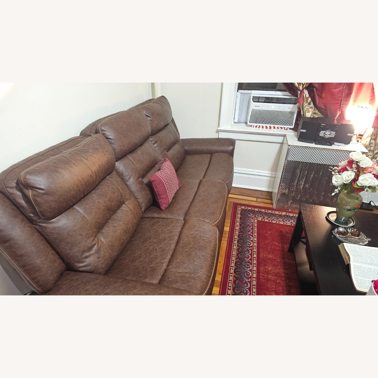 Large Brown Leather Sofa - image-2