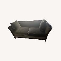 Grey and Dark Wood Suede Loveseat