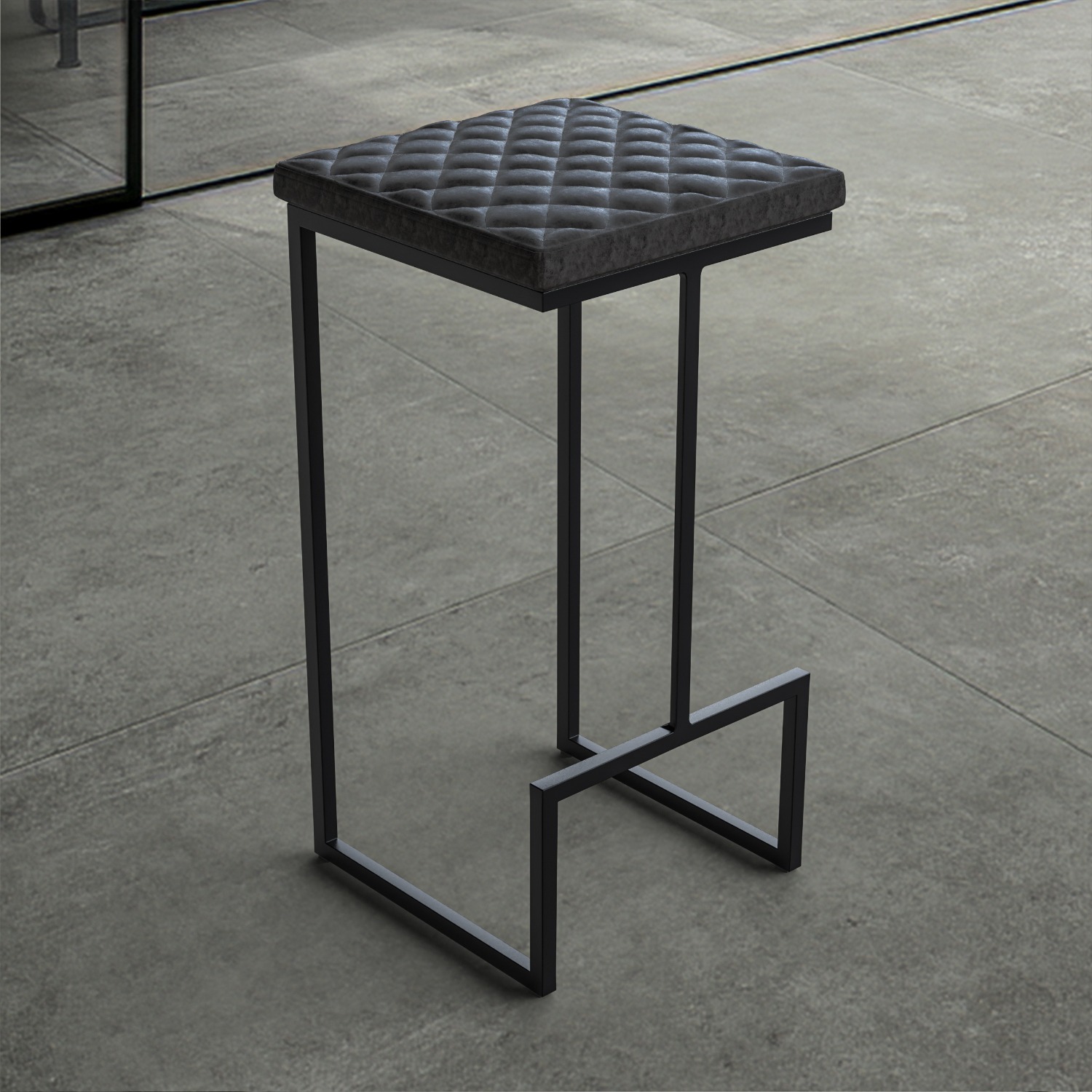 LeisureMod Quincy Black Leather Bar Stool in Metal - image-2