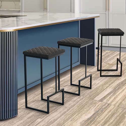 Used LeisureMod Quincy Black Leather Bar Stool in Metal for sale on AptDeco