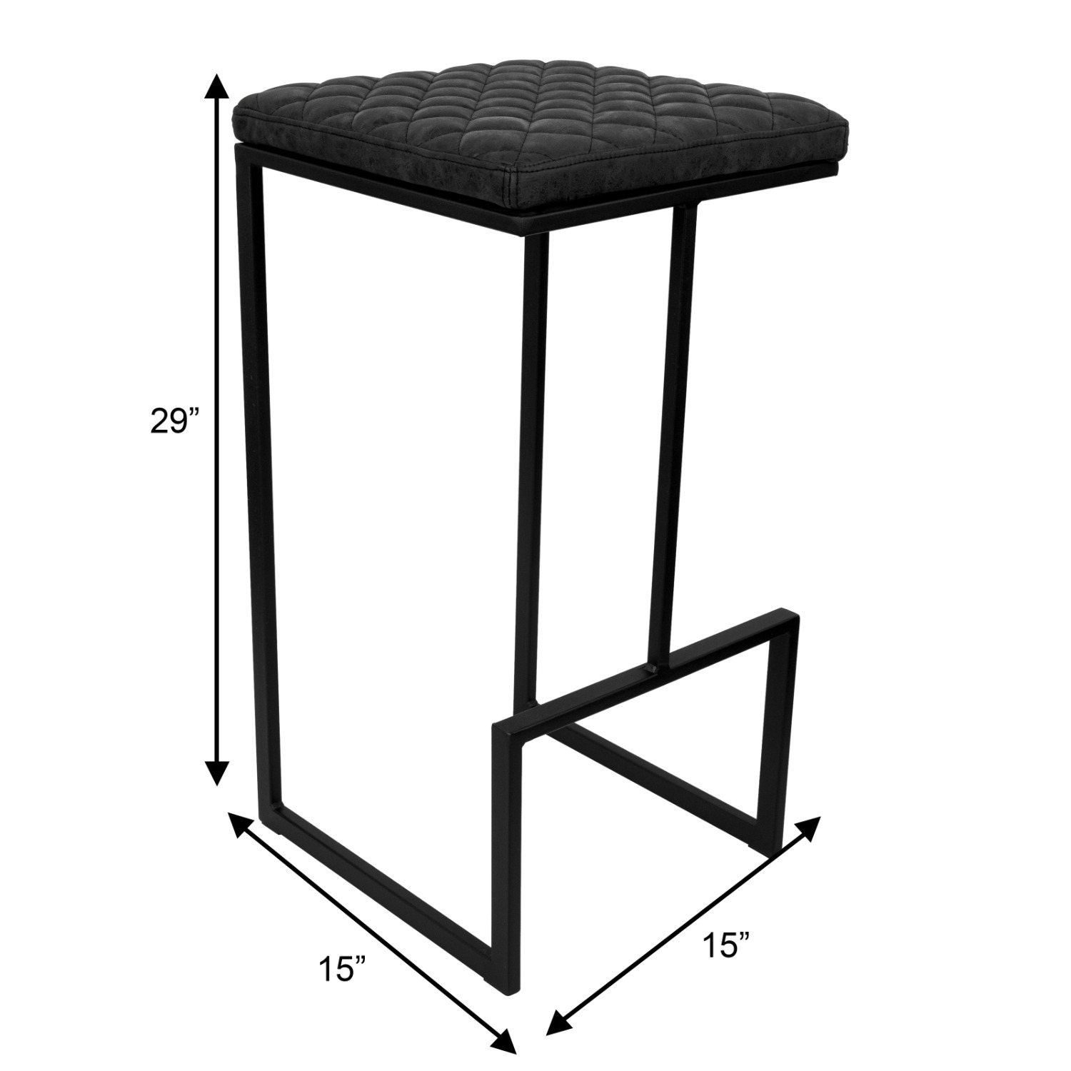 LeisureMod Quincy Black Leather Bar Stool in Metal - image-15