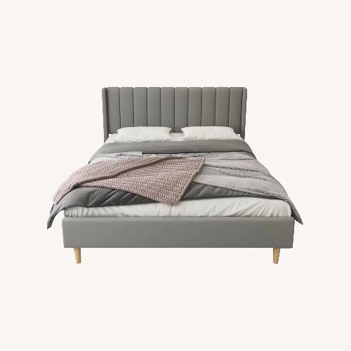 Used Gray Velvet Queen Bed W Headboard for sale on AptDeco