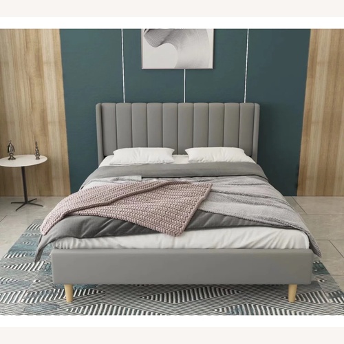 Used Gray Velvet Queen Bed W Headboard for sale on AptDeco