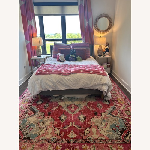 Used Gray Velvet Queen Bed W Headboard for sale on AptDeco