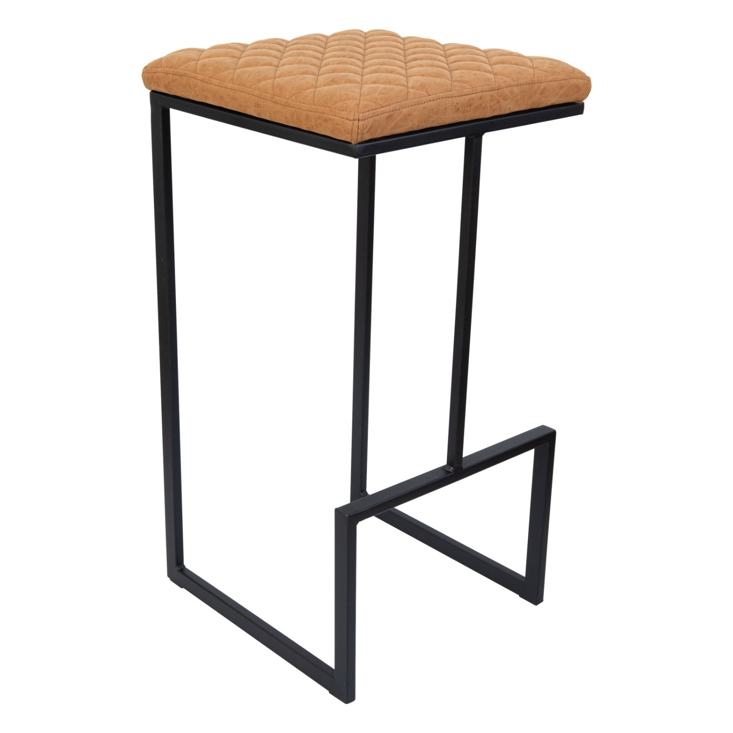 LeisureMod Quincy Brown Leather Bar Stool in Metal - image-1