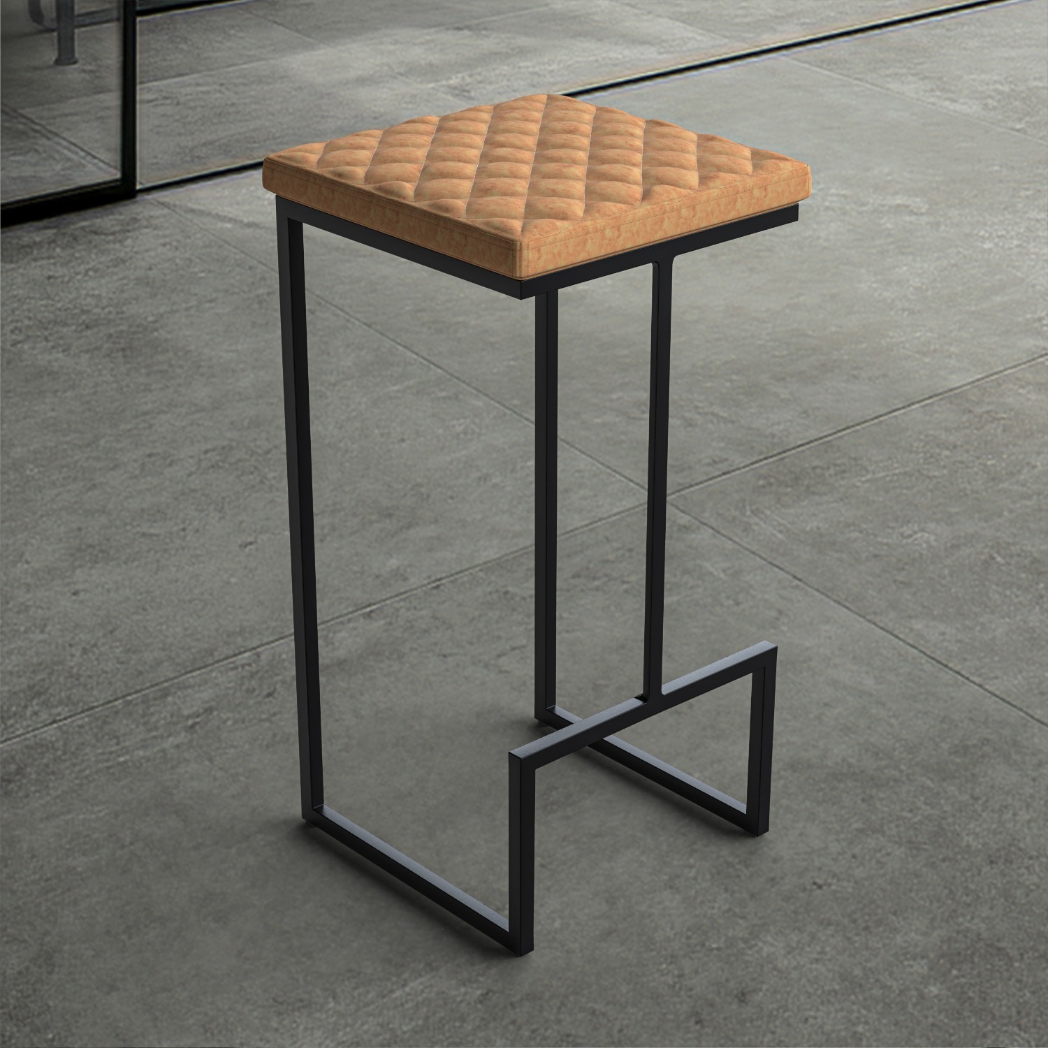 LeisureMod Quincy Brown Leather Bar Stool in Metal - image-7
