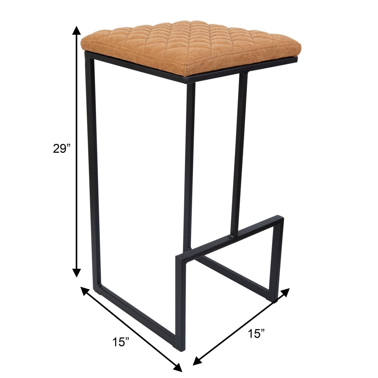 LeisureMod Quincy Brown Leather Bar Stool in Metal - image-14