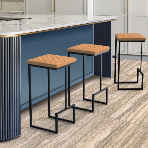Used LeisureMod Quincy Brown Leather Bar Stool in Metal for sale on AptDeco