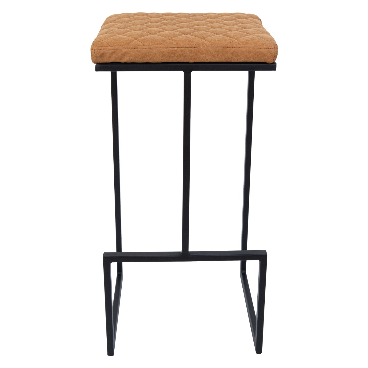 LeisureMod Quincy Brown Leather Bar Stool in Metal - image-9