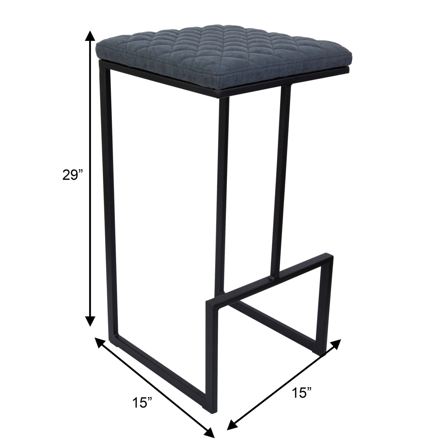 LeisureMod Quincy Blue Leather Bar Stool in Metal - image-14