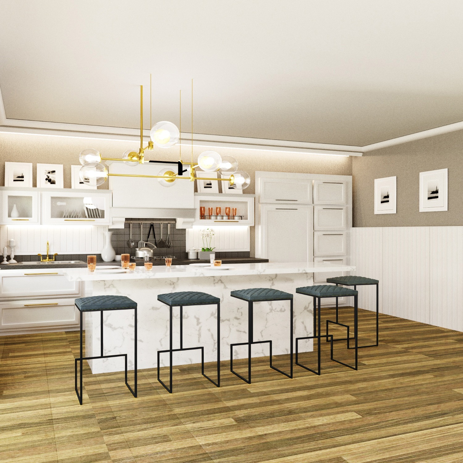 LeisureMod Quincy Blue Leather Bar Stool in Metal - image-8