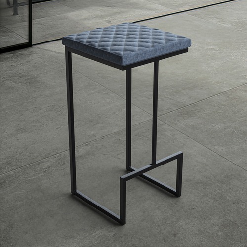 Used LeisureMod Quincy Blue Leather Bar Stool in Metal for sale on AptDeco