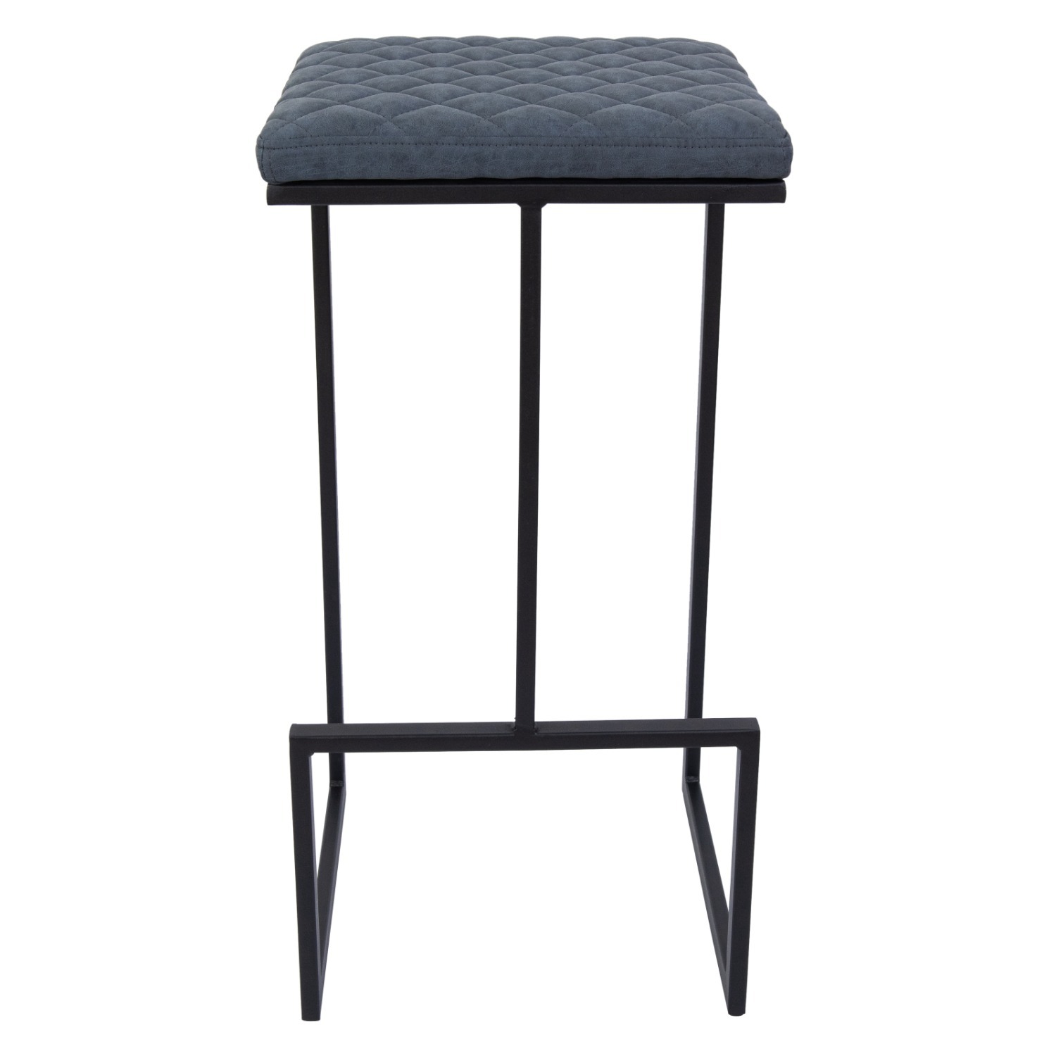 LeisureMod Quincy Blue Leather Bar Stool in Metal - image-9