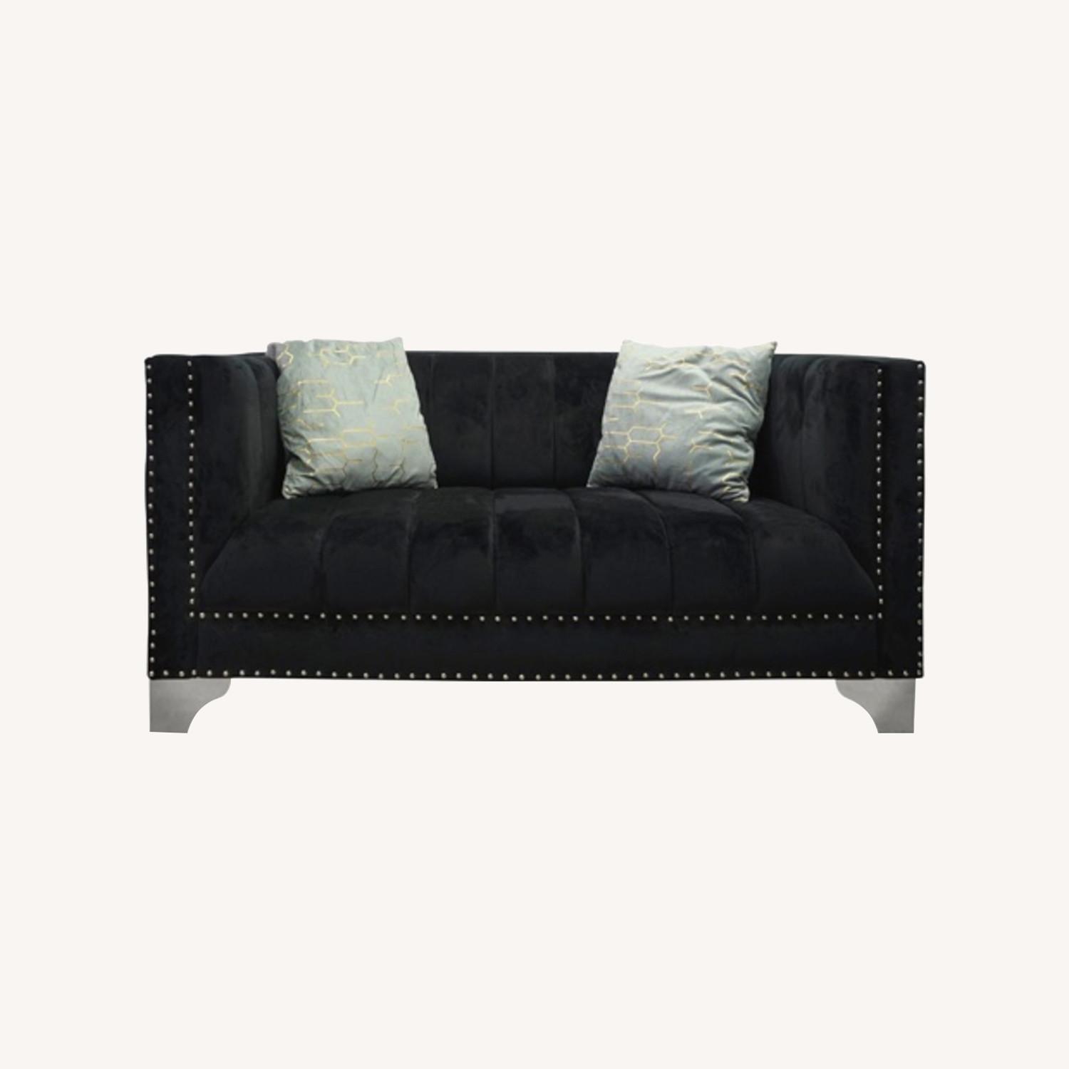 Lexi Black Velvet Loveseat - image-0