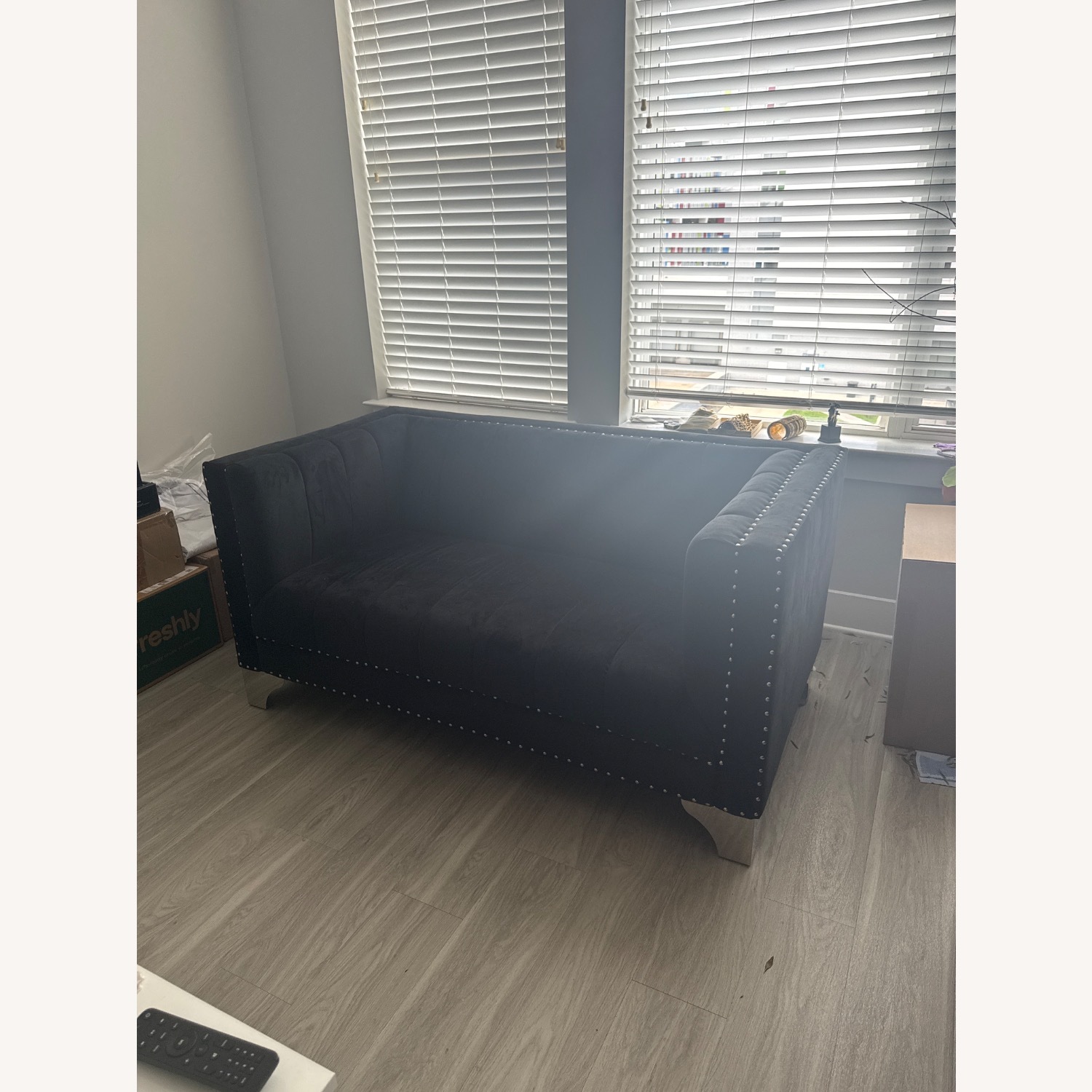 Lexi Black Velvet Loveseat - image-1