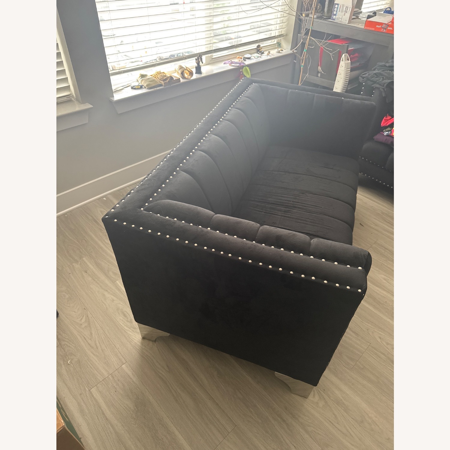 Lexi Black Velvet Loveseat - image-2