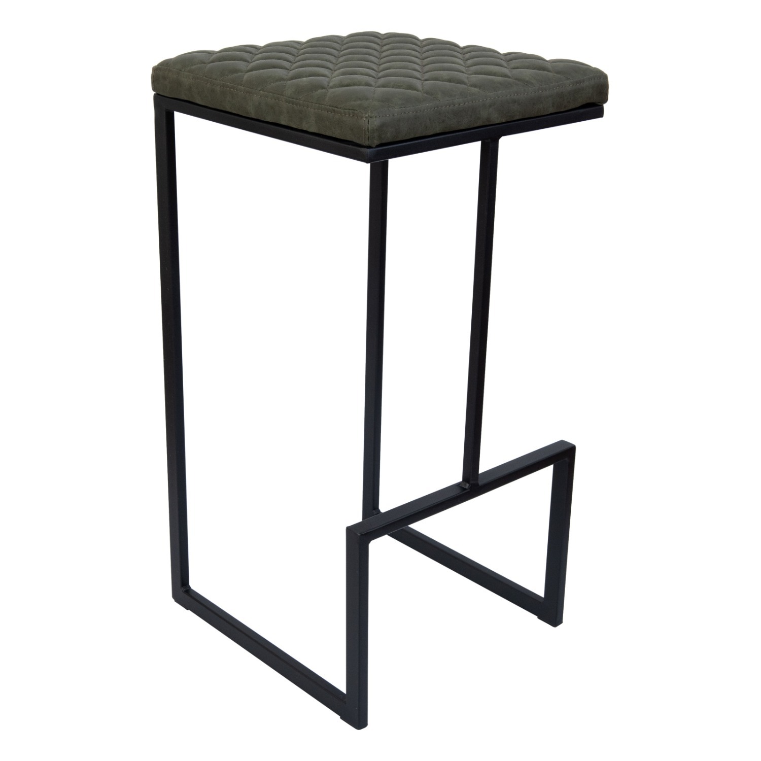 LeisureMod Quincy Green Leather Bar Stool in Metal - image-1