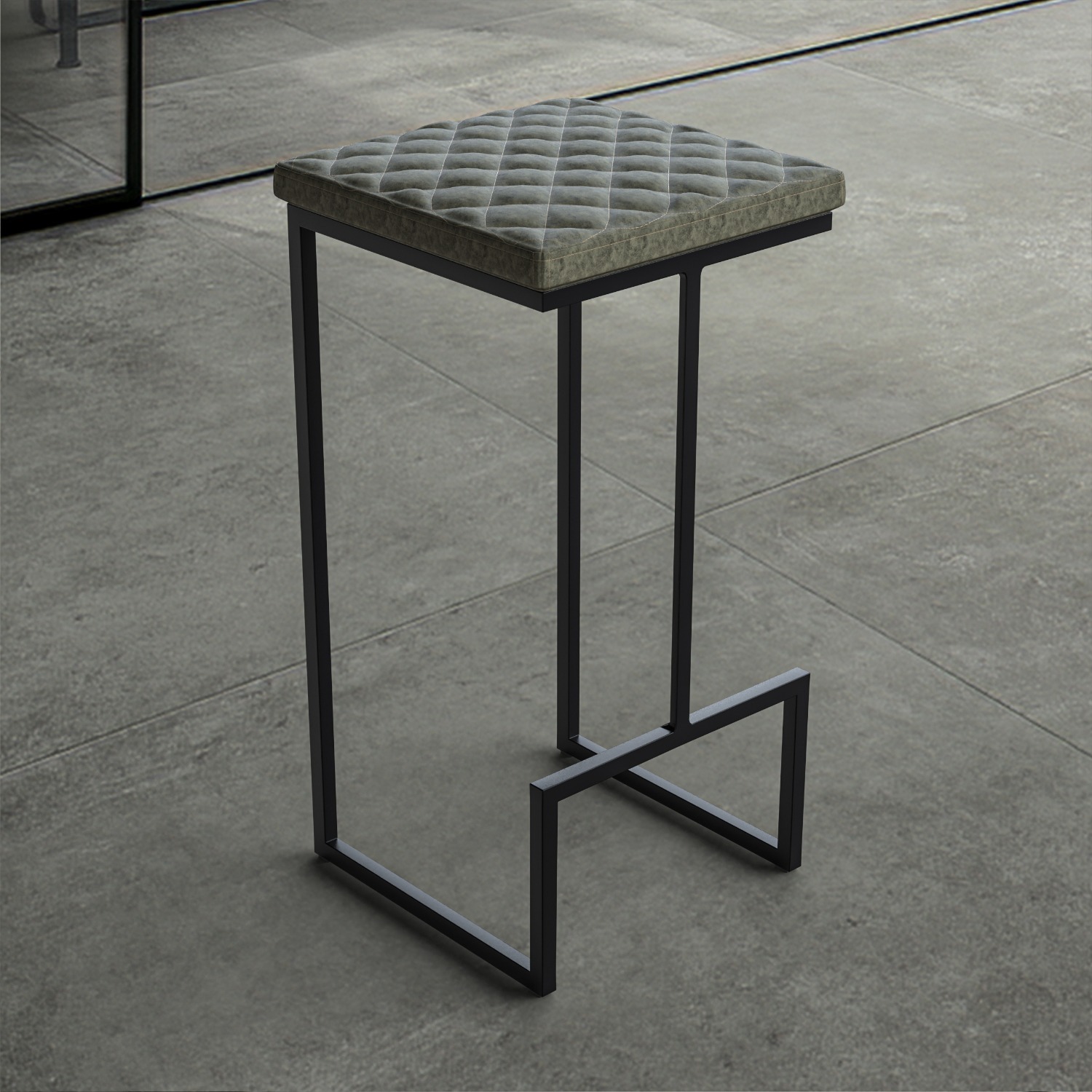 LeisureMod Quincy Green Leather Bar Stool in Metal - image-7