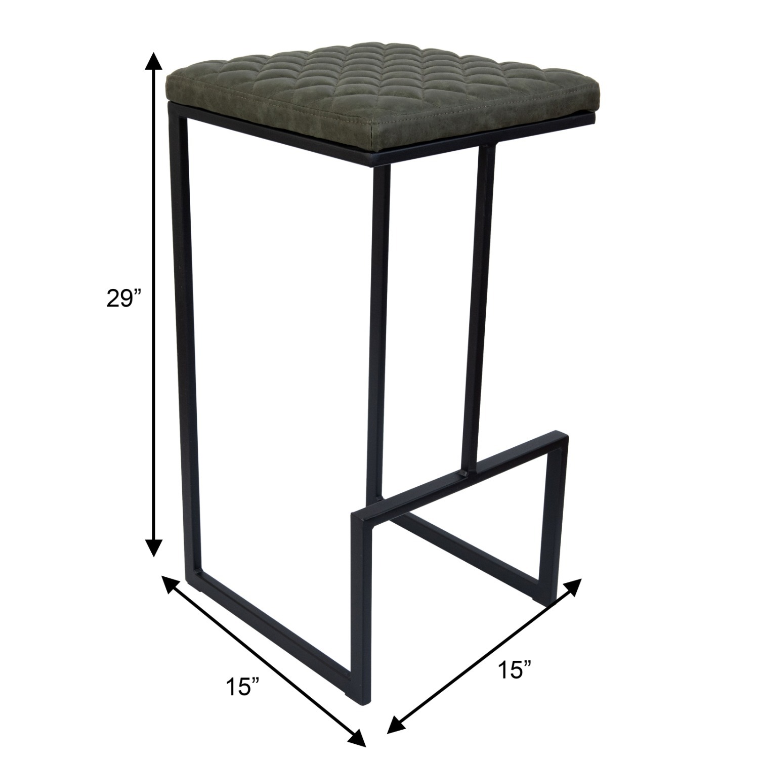 LeisureMod Quincy Green Leather Bar Stool in Metal - image-14