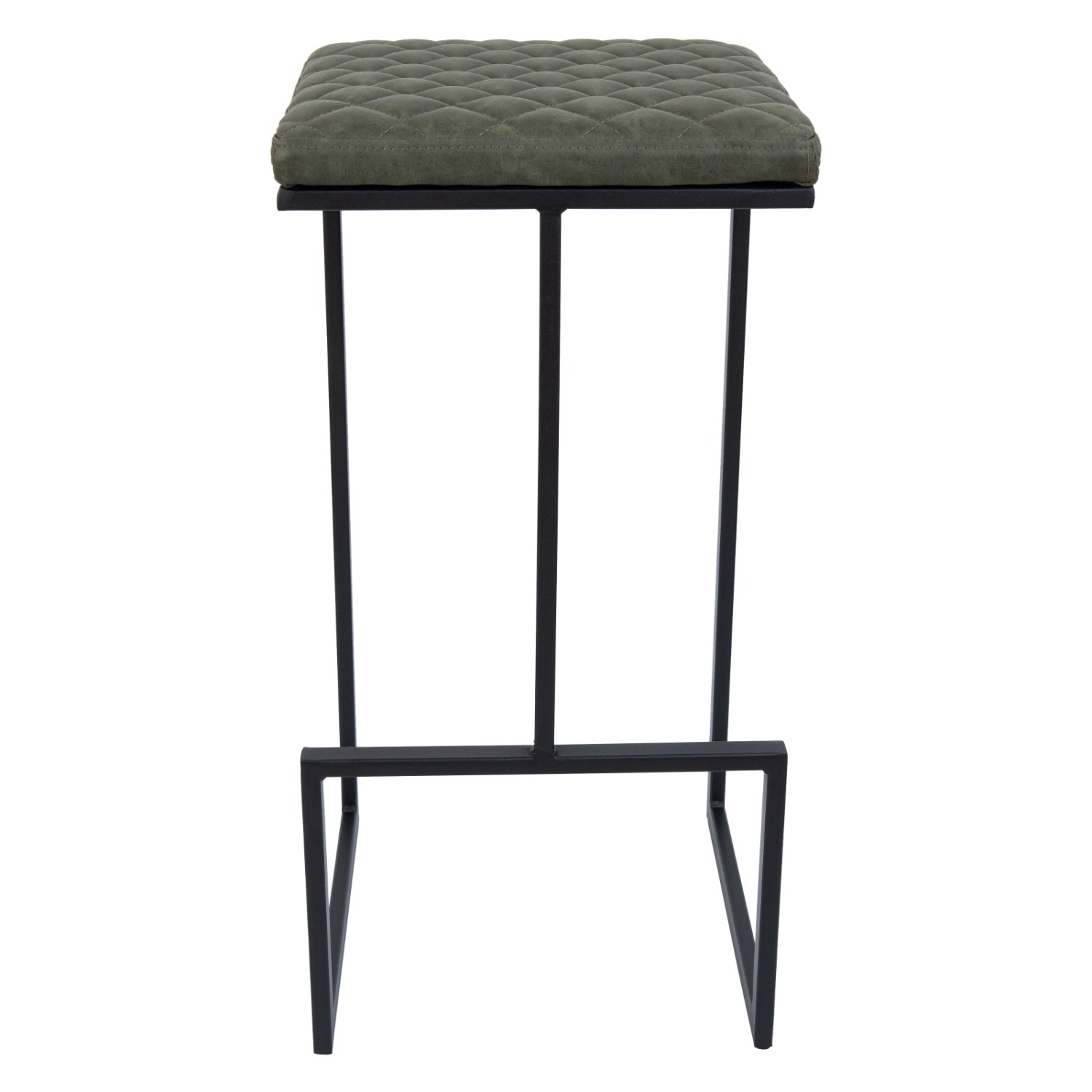 LeisureMod Quincy Green Leather Bar Stool in Metal - image-9
