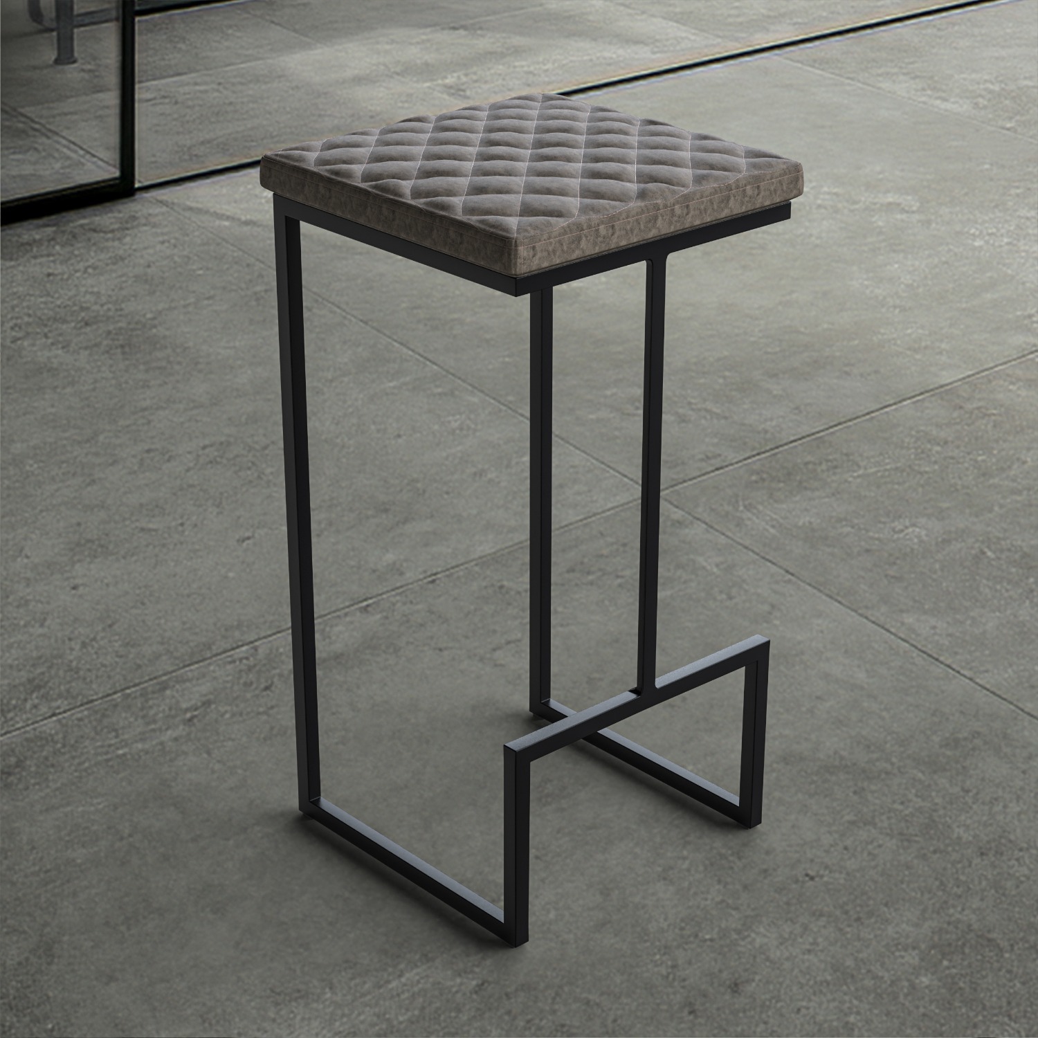 LeisureMod Quincy Grey Leather Bar Stool in Metal - image-7