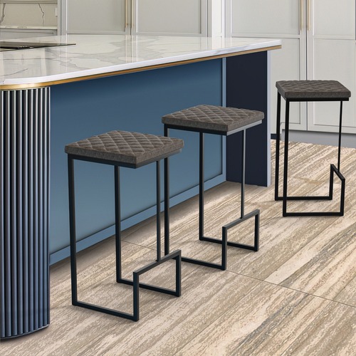 Used LeisureMod Quincy Grey Leather Bar Stool in Metal for sale on AptDeco