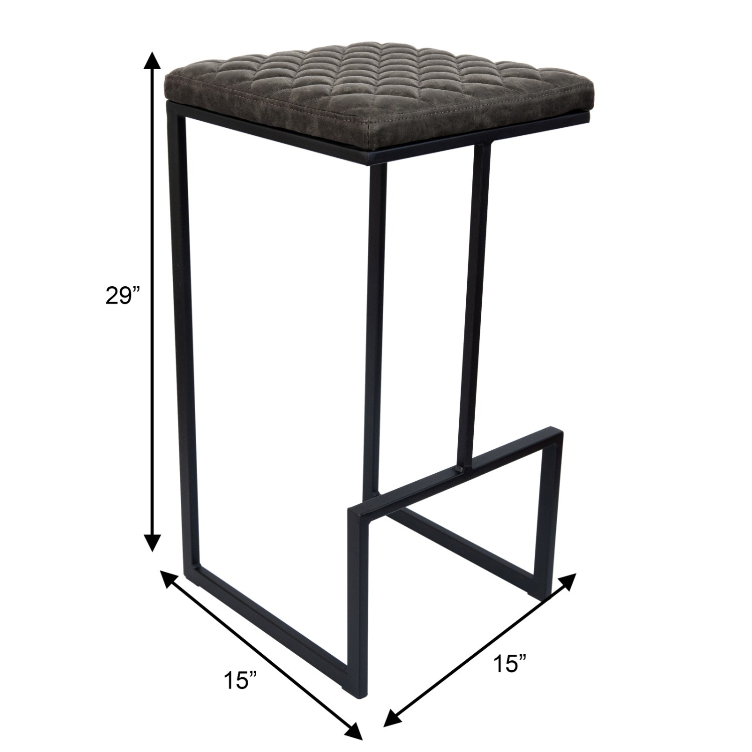 LeisureMod Quincy Grey Leather Bar Stool in Metal - image-14