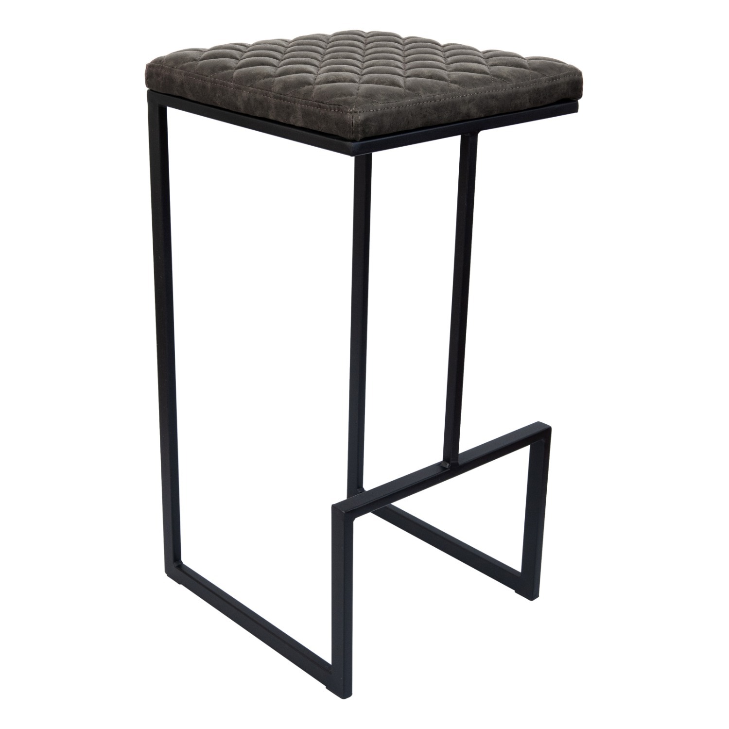 LeisureMod Quincy Grey Leather Bar Stool in Metal - image-1
