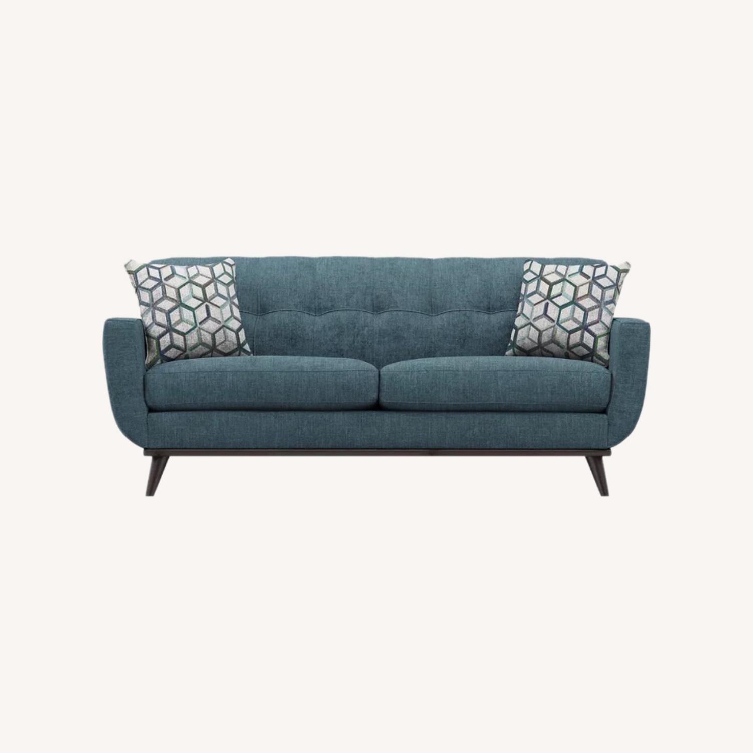 Rooms To Go Midcentury Modern Loveseat Sofa Teal - image-0