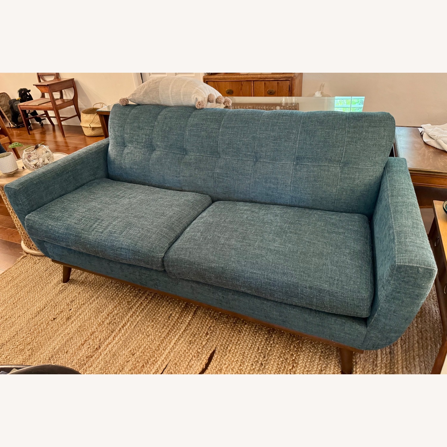 Rooms To Go Midcentury Modern Loveseat Sofa Teal - image-3