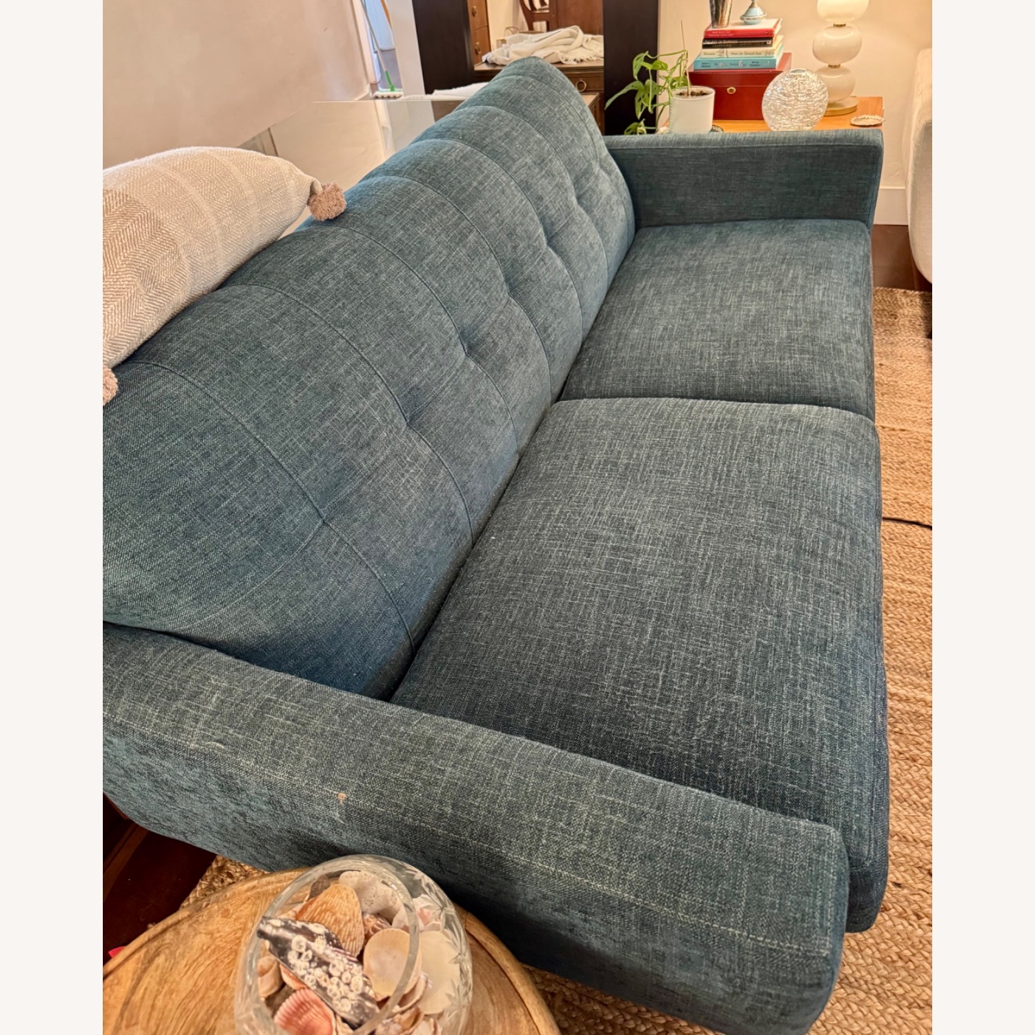Rooms To Go Midcentury Modern Loveseat Sofa Teal - image-7