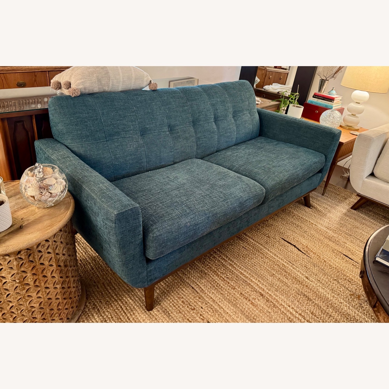 Rooms To Go Midcentury Modern Loveseat Sofa Teal - image-1