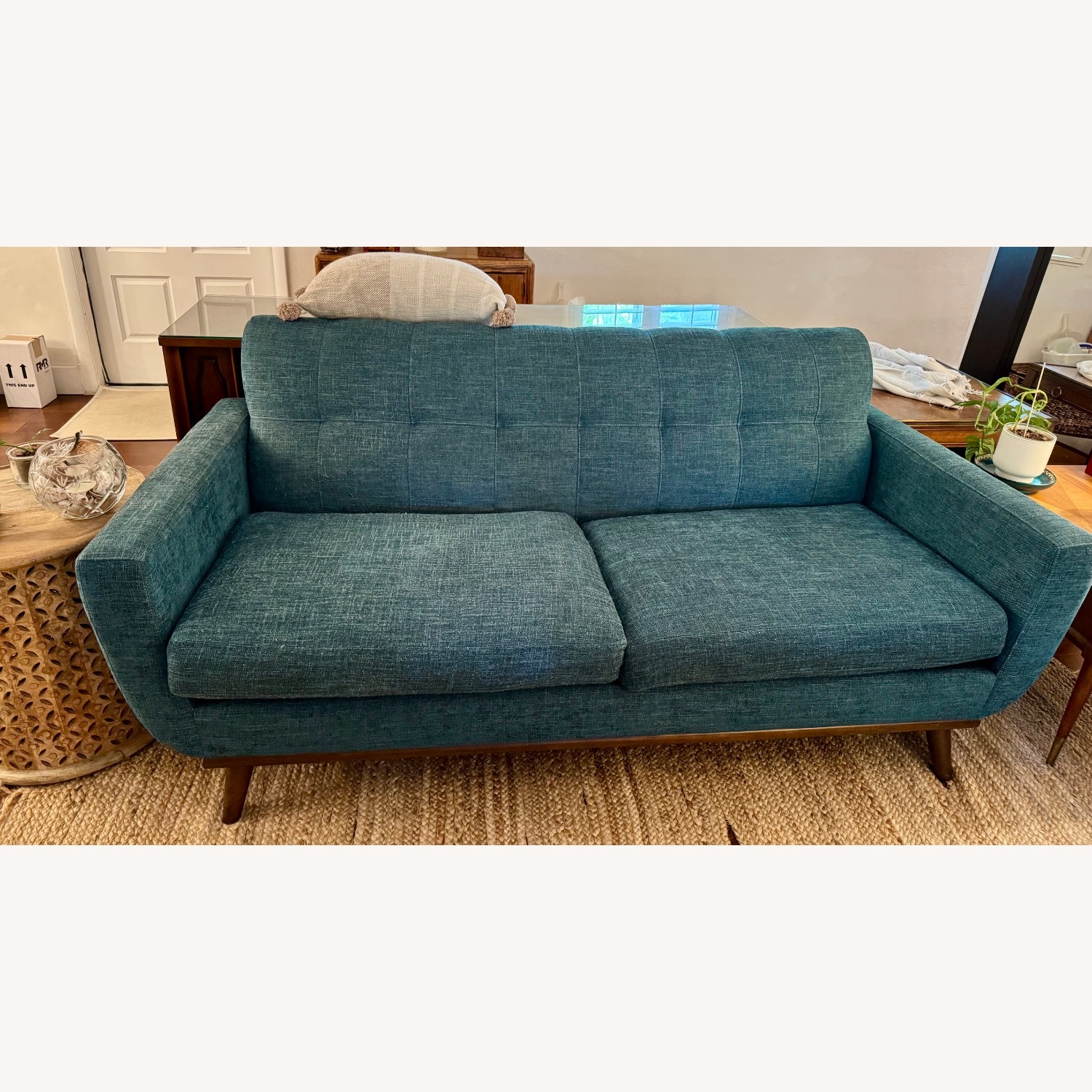 Rooms To Go Midcentury Modern Loveseat Sofa Teal - image-2