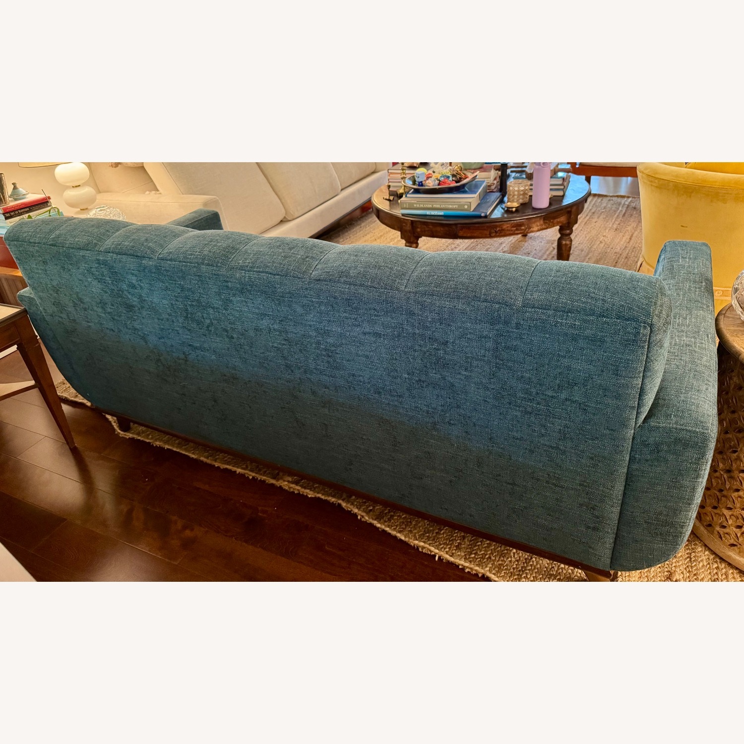 Rooms To Go Midcentury Modern Loveseat Sofa Teal - image-4
