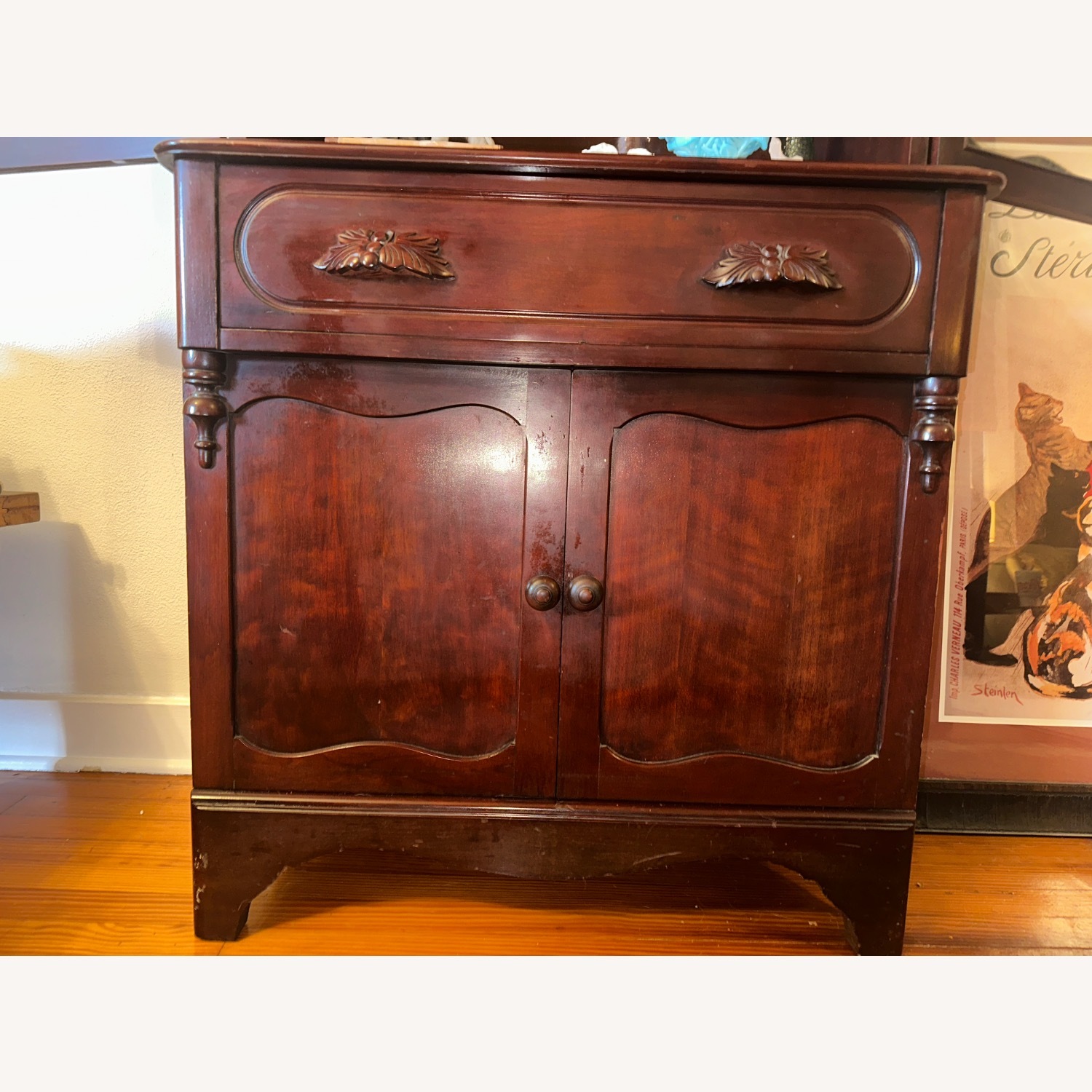 Large Vintage Solid Wood Cherry Buffet Fruit Motif - image-2