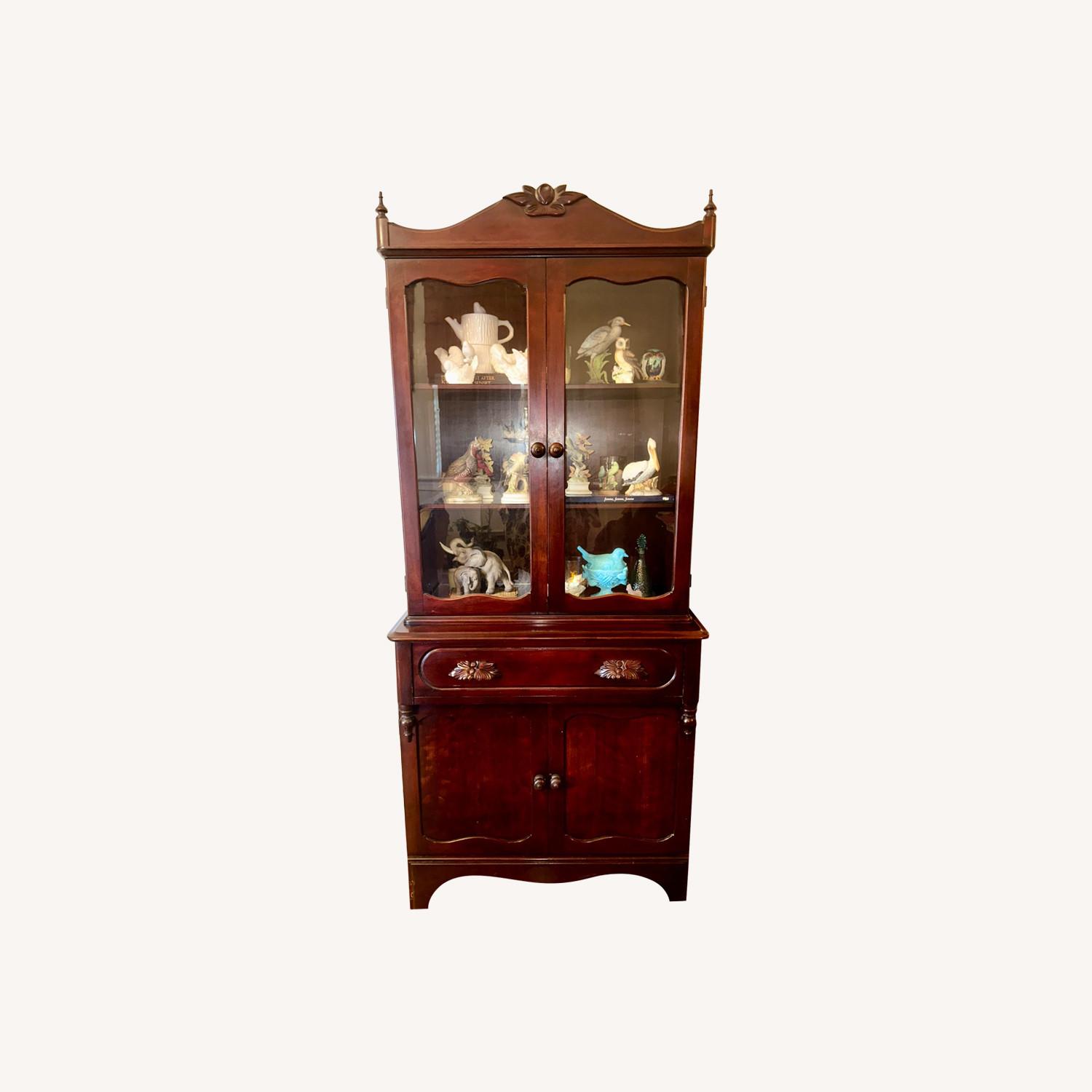 Vintage Cherry Motif Glass-Front China Cabinet - image-0