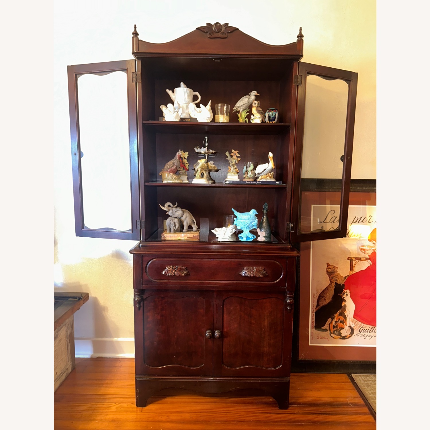 Vintage Cherry Motif Glass-Front China Cabinet - image-2