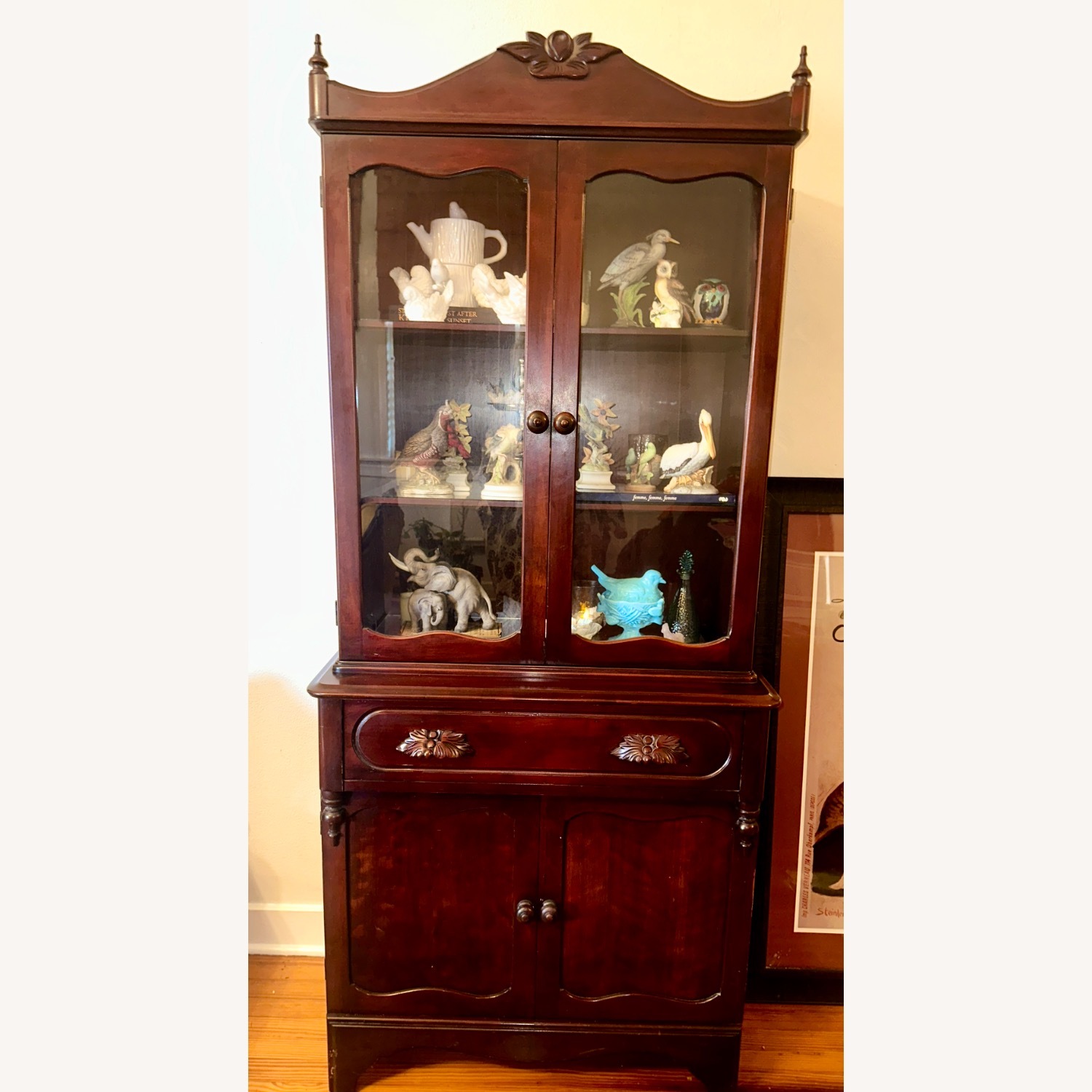Vintage Cherry Motif Glass-Front China Cabinet - image-1