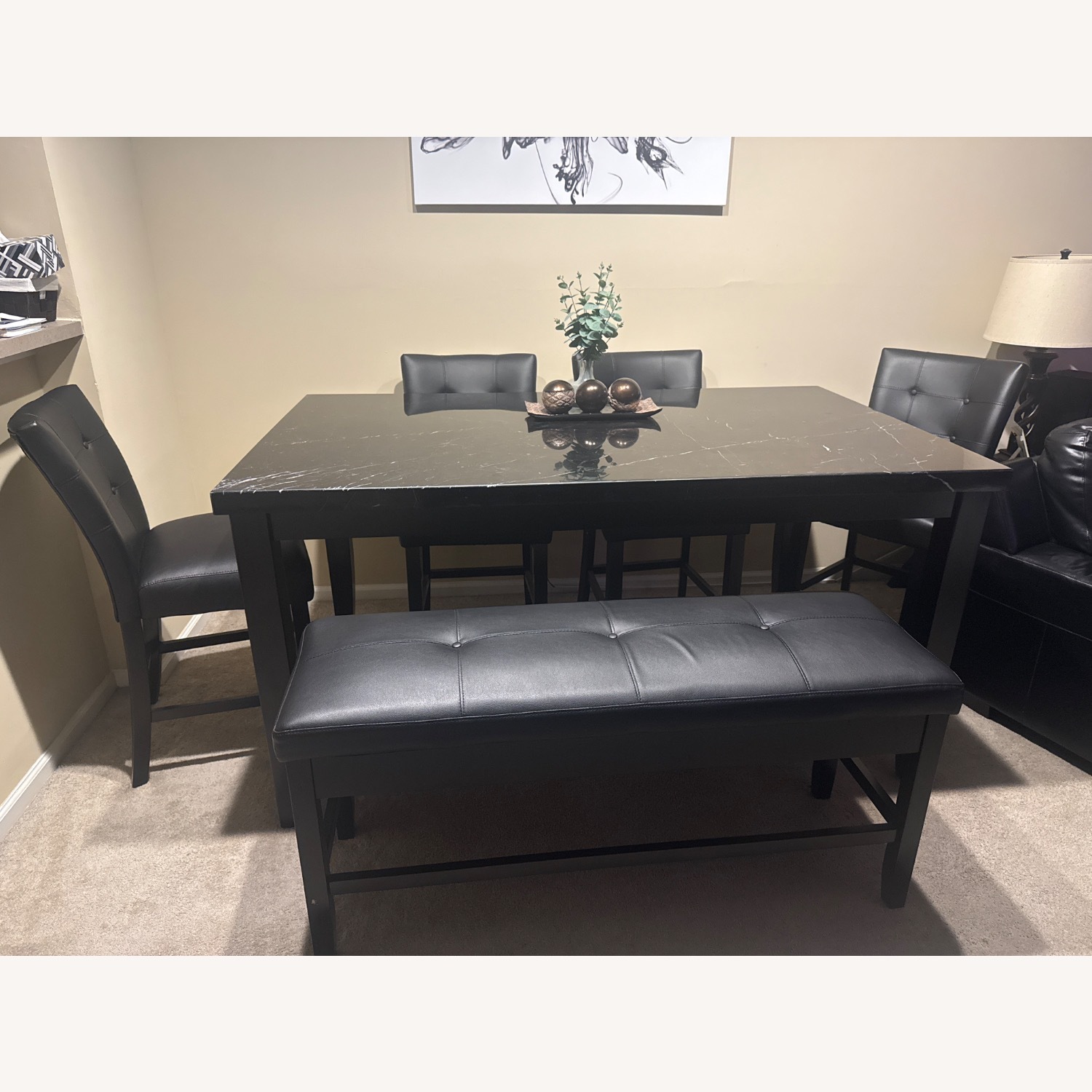 Montibello Black Marble Set with Storage Bench - image-2